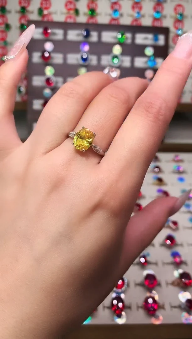 银S925镶嵌戒指黄色碧玺8*10 银托