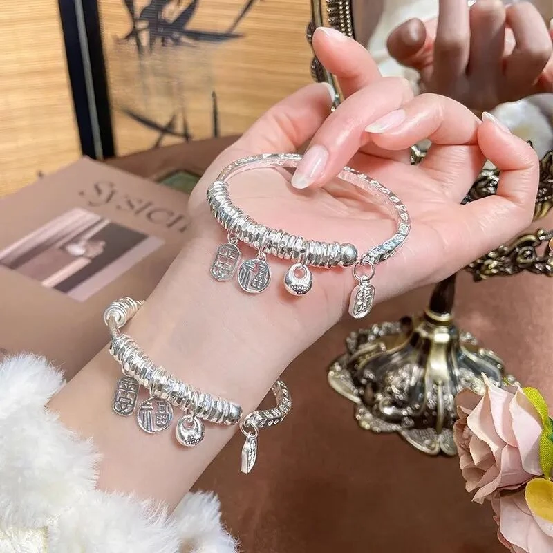 老凰祥纳福盘缠银手镯女安招财开口银镯子情人节送女友礼物