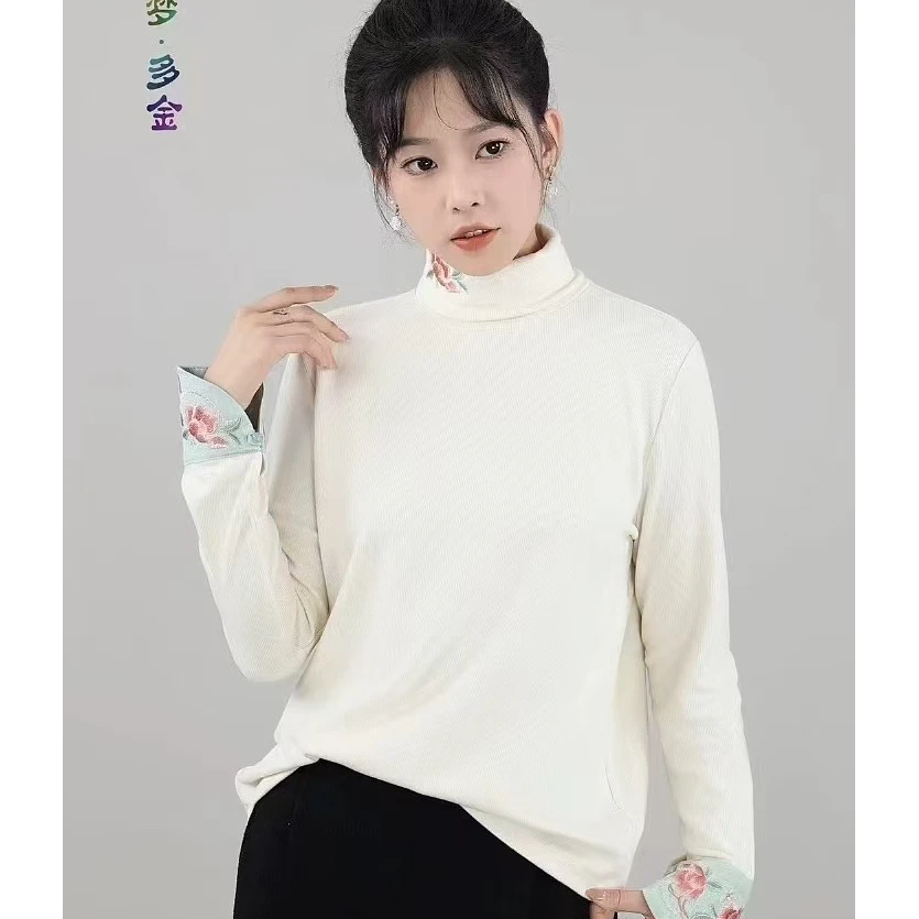 2024年新冬款半高领拼接袖口扇子型打底衫