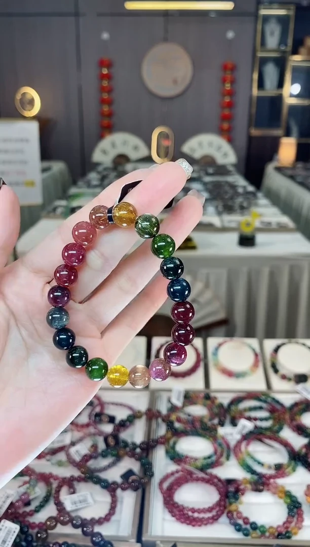 未镶嵌老矿碧玺色标单圈手串9mm+碧玺dan多样性发货一条