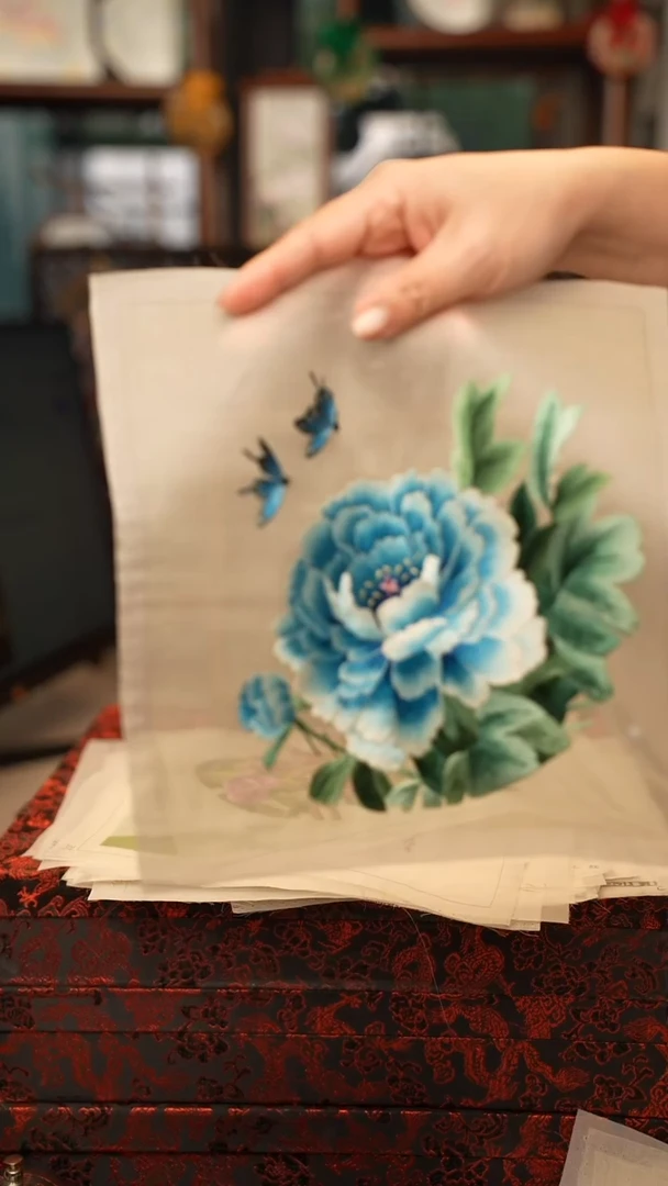 扇子苏绣绣片 20乘20