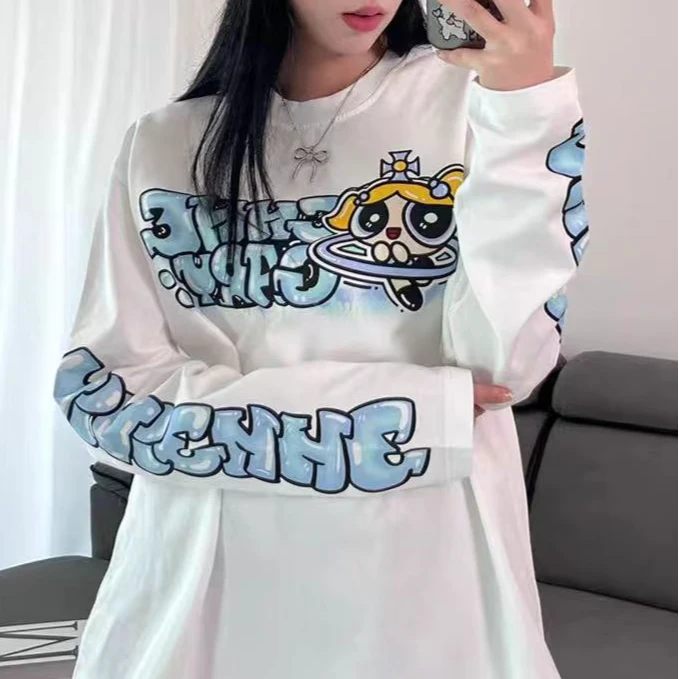 【社恐小姐专属】西太后圆领土星飞天小女警长袖T恤百搭休闲时尚潮