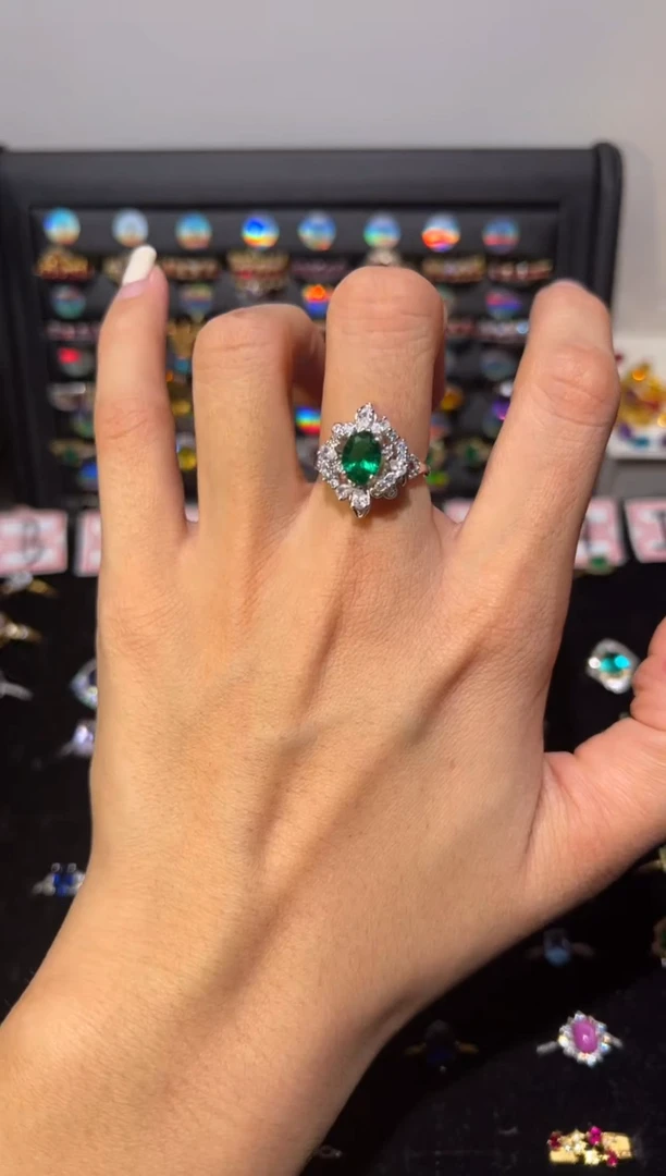 【闪购商品】祖母绿戒指银S925镶嵌48634156368