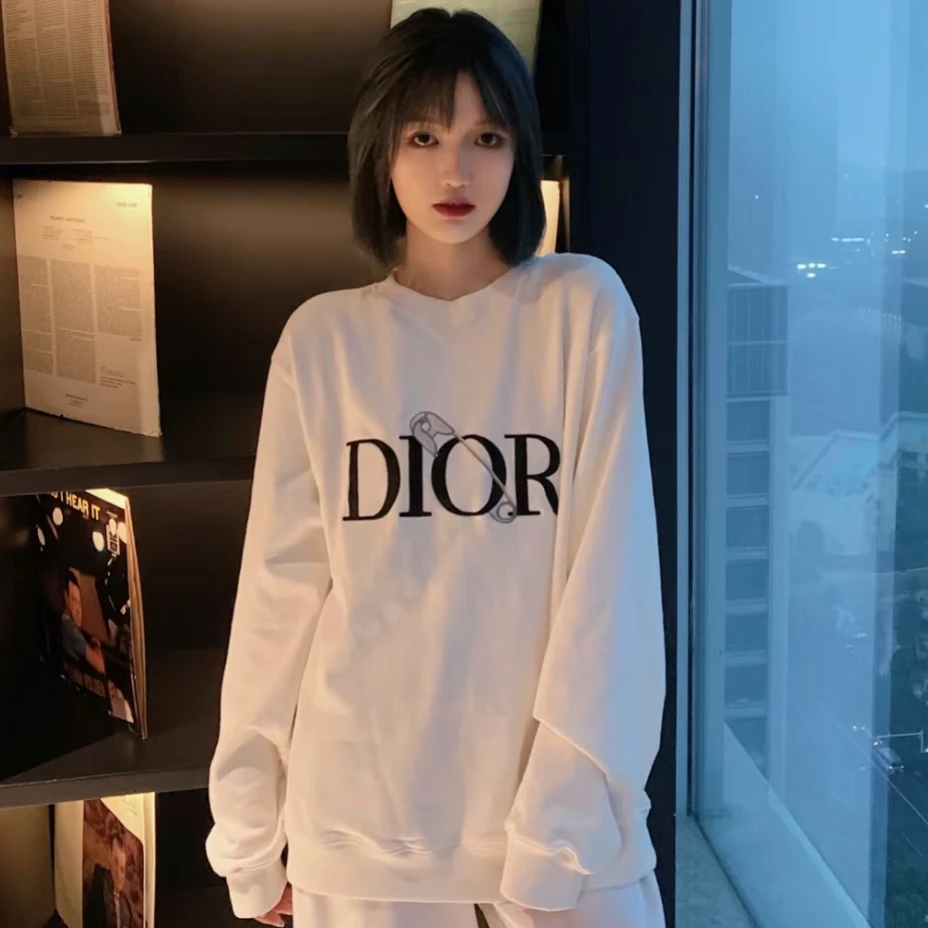 99新 DIOR/迪奥 Dior迪奥 白色圆领logo刺绣款卫衣 M码