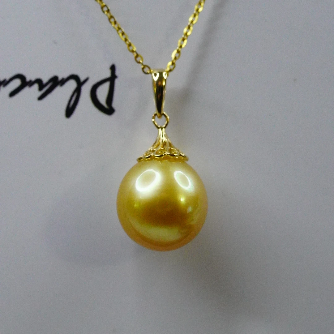 正宗天然海水南洋金珠时尚经典款吊坠18k金镶嵌浓金强光12~13mm