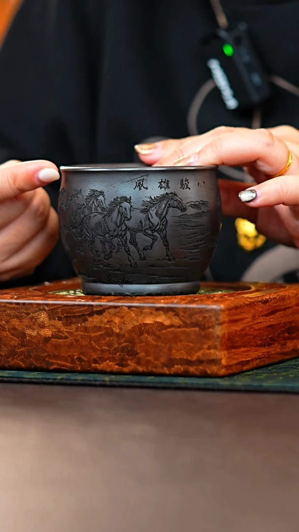 茶杯紫砂石黄八骏雄风
