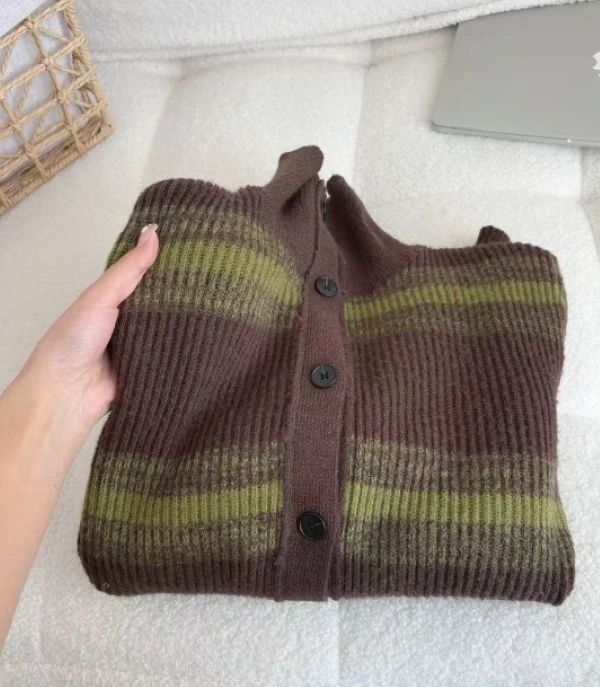 X0118-条纹休闲风针织宽松型女毛针织衫毛衫时尚韩版毛衣