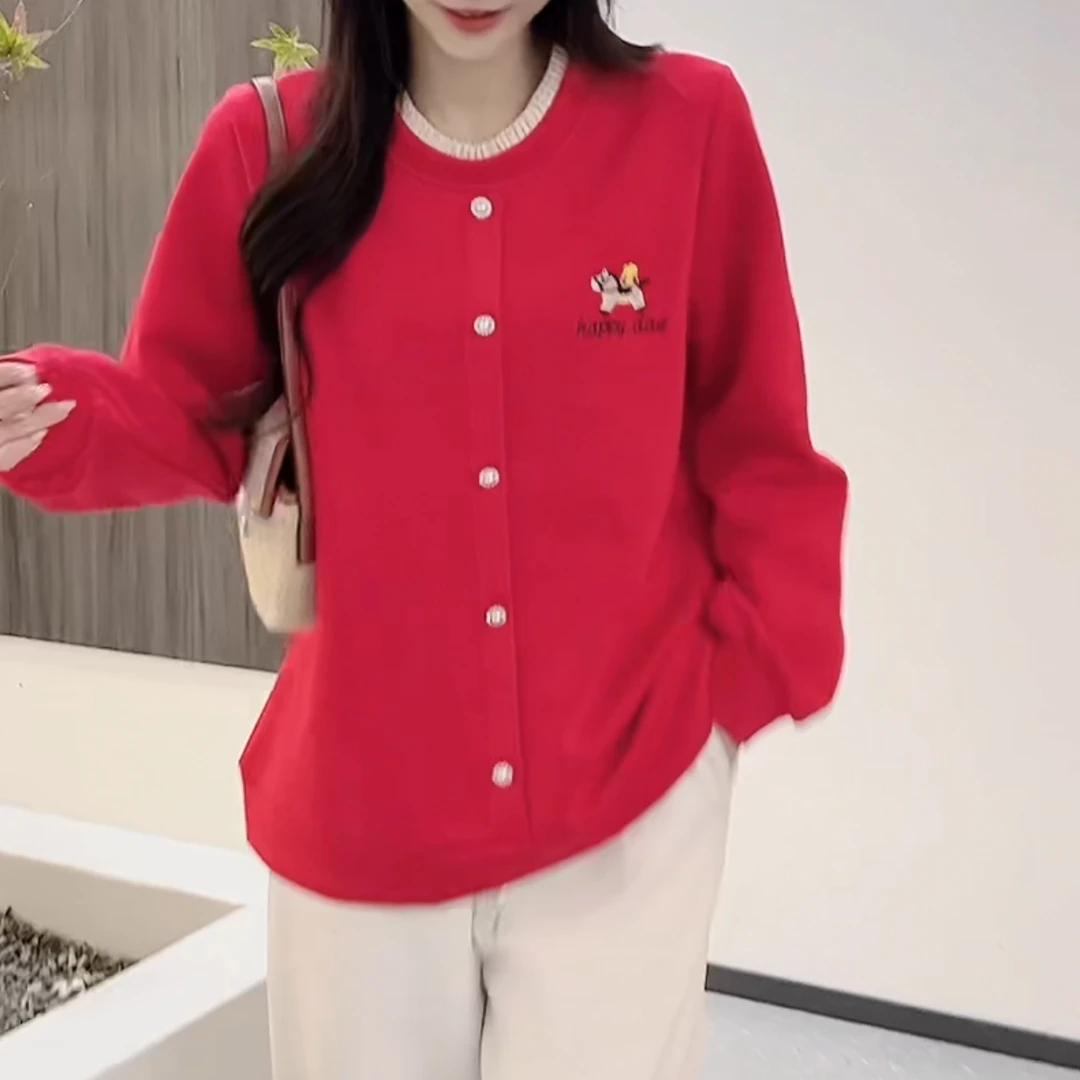 冬季新款大码休闲百搭卡通刺绣花边领卫衣