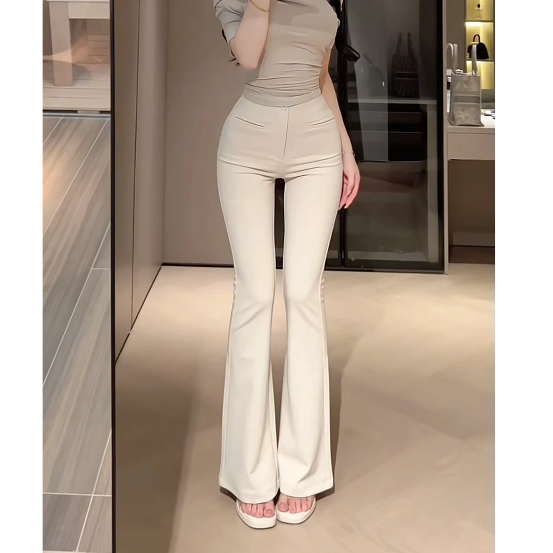 韩版欧尼长腿西裤冰凉透气夏季气质西装裤高腰显瘦百搭喇叭裤女
