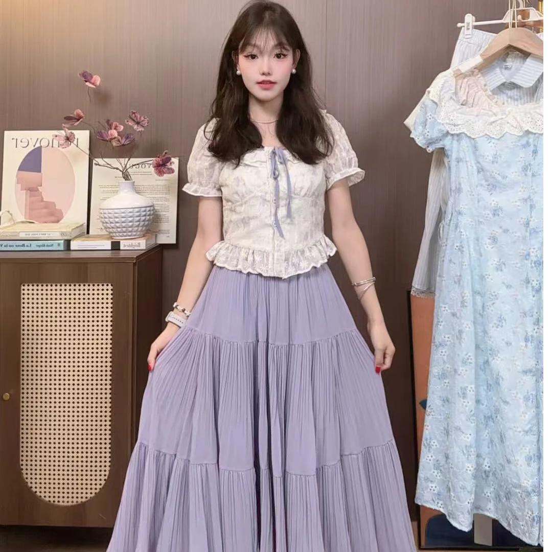 夏日绝美俏皮小个子减龄洋气杏色泡泡袖衬衫两件套裙装女2025新款