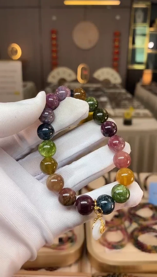 未镶嵌老矿碧玺色标彩虹单圈手串10mm+碧玺多样性发货一条xion