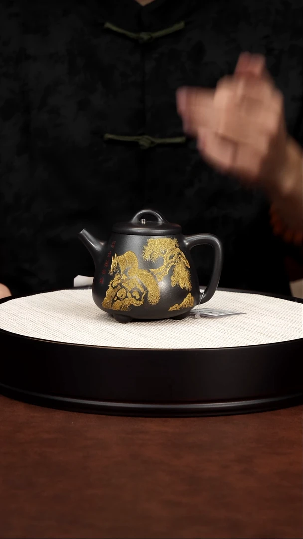 茶壶紫砂宜兴紫砂 石黄描金松鼠高瓢 李雨遥