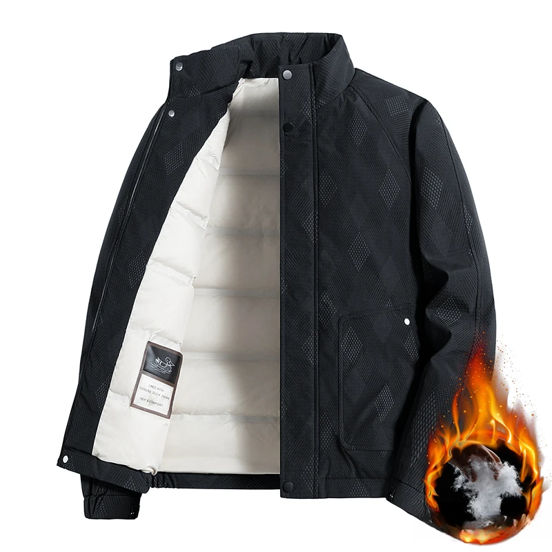 轻薄羽绒服男士冬季潮牌帅气立领暗纹印花夹克加厚保暖白鸭绒外套