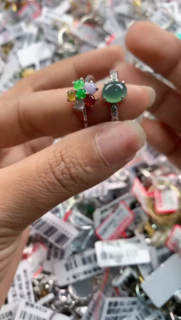 银S925镶嵌戒指翡翠666---2