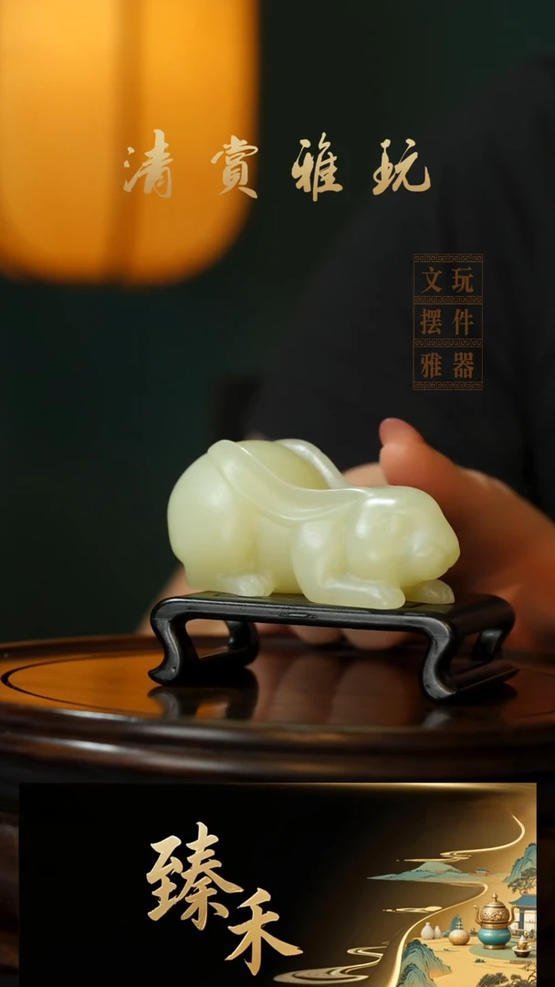 玉《玉兔》玉石摆件