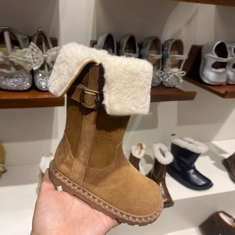 韩版儿童复古长筒靴2025冬季女童美拉德风宝宝加绒时髦长筒靴新款