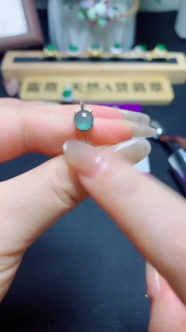 翡翠戒指银S925镶嵌天然翡翠A货s925银镶