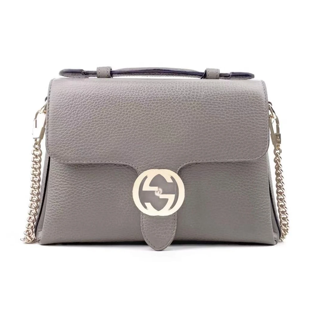 95新 GUCCI/古驰 安洁利 古驰 灰色风琴邮差单肩包