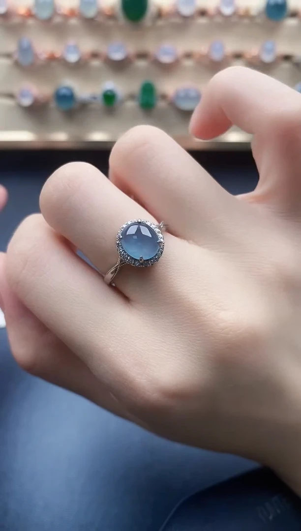 翡翠戒指银S925镶嵌一物一证一礼盒