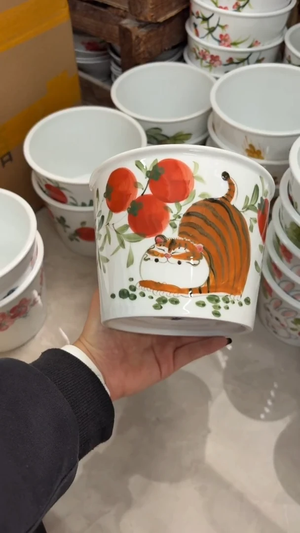 瓷片景德镇高温陶瓷食品级手绘釉中彩-大号泡面桶