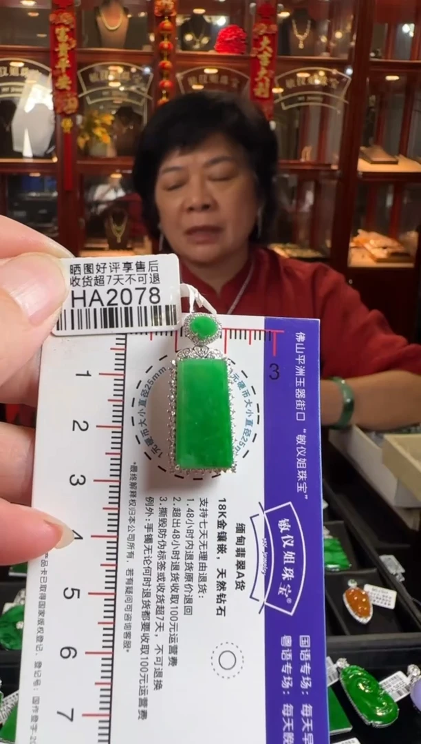颈饰18K金镶嵌翡翠HA2078绿无事牌