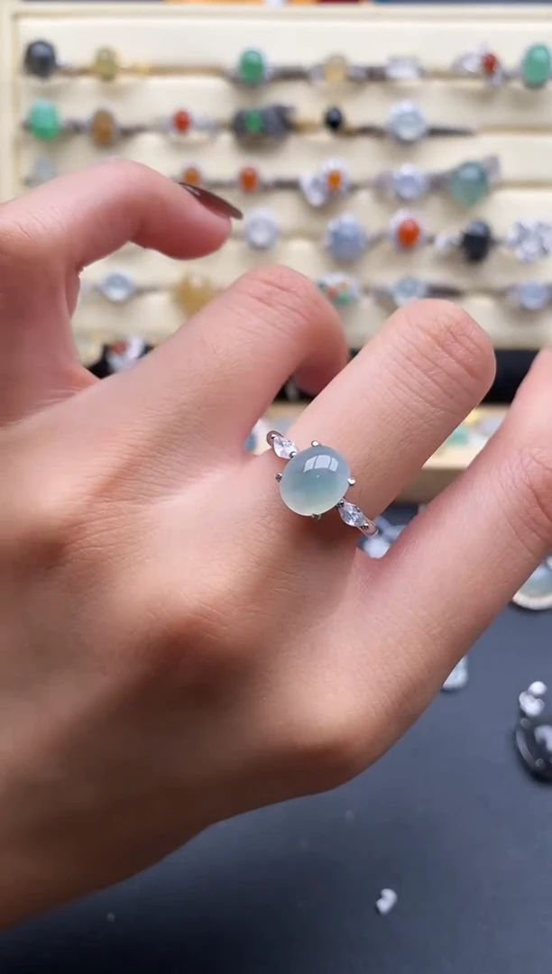 银S925镶嵌戒指翡翠4444444+10