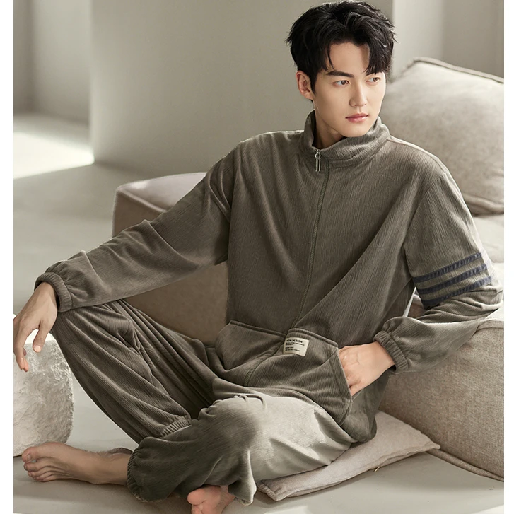2025新款男士宽松保暖海岛绒家居服秋冬季可外穿青年高档睡衣套装