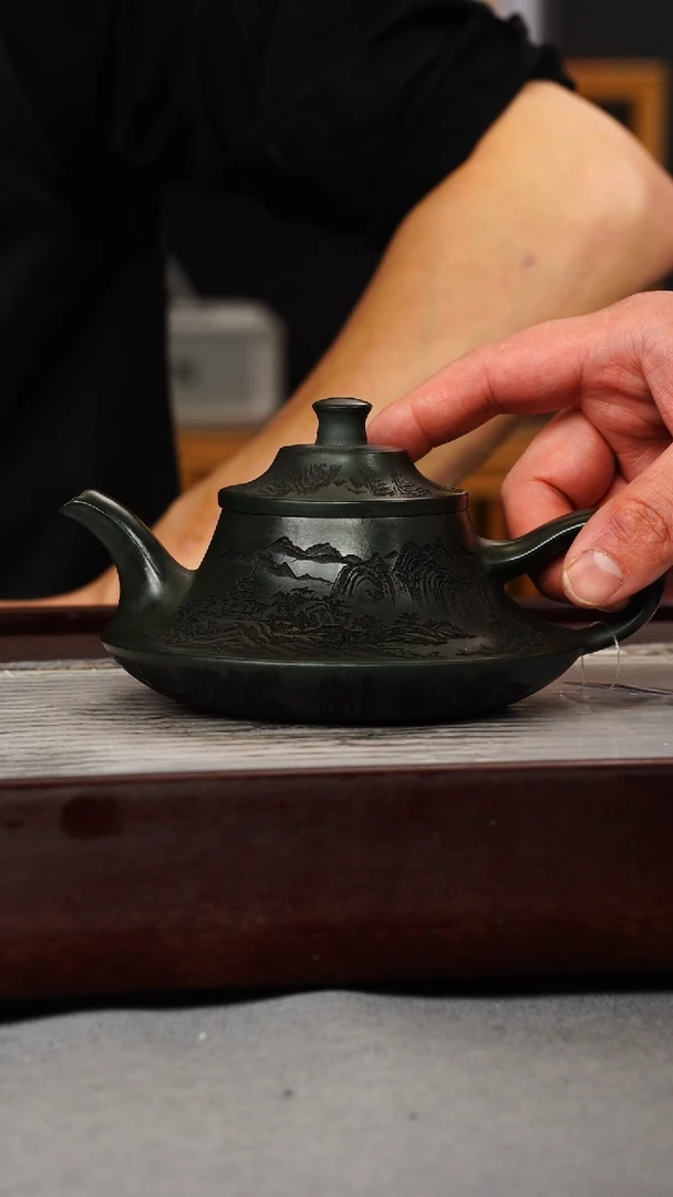 【闪购商品】紫砂茶壶老墨绿 云炉 山水