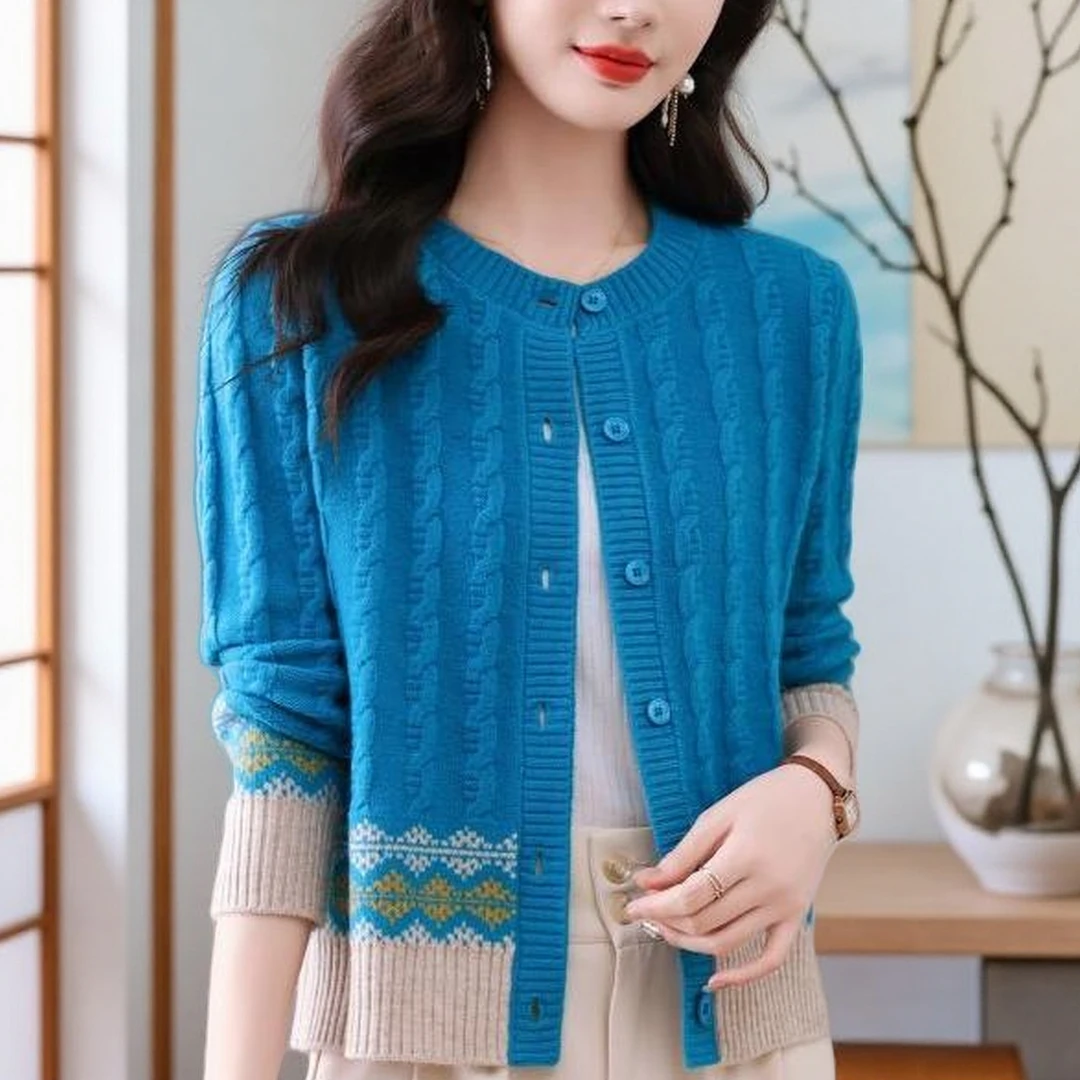 鄂尔多斯市羊毛衫开衫毛衣外套时髦洋气中年妈妈妙龄女士针织上衣