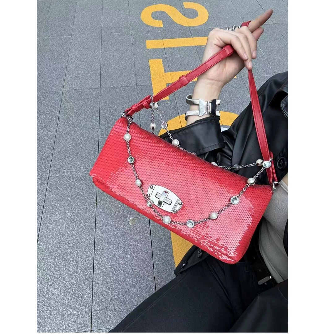95新 MIU MIU/缪缪 【小考拉】miumiu 红色亮片美人鱼单肩包斜挎包