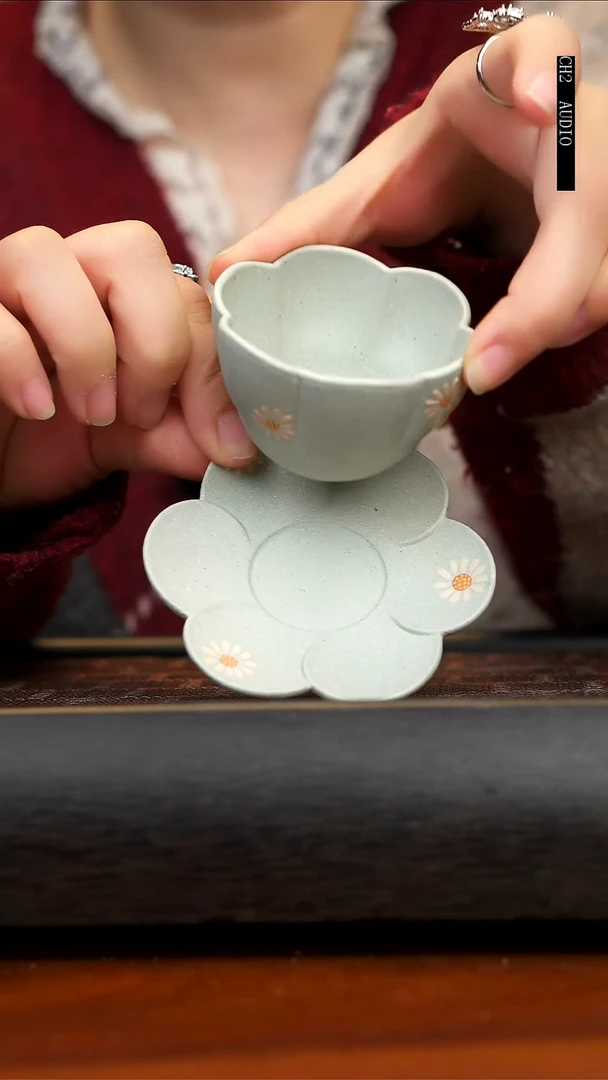 【闪购商品】紫砂茶壶海蓝泥花瓣杯+垫子