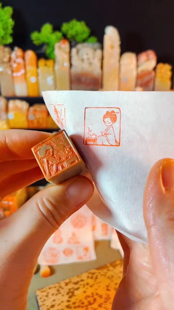 【闪购商品】巴林石印石手工篆刻《烹茶少女》2.0