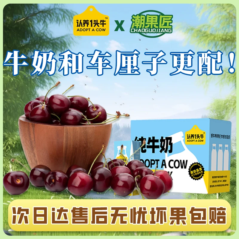 【明日达】智利J级车厘子2斤装+认养一头牛6盒组合装