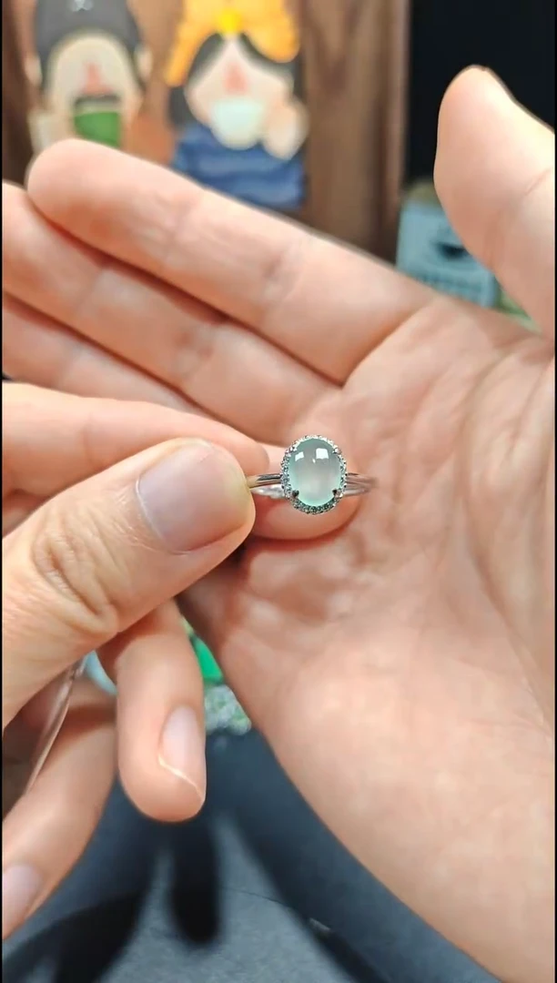 银S925镶嵌戒指翡翠翡翠戒指S925银镶嵌