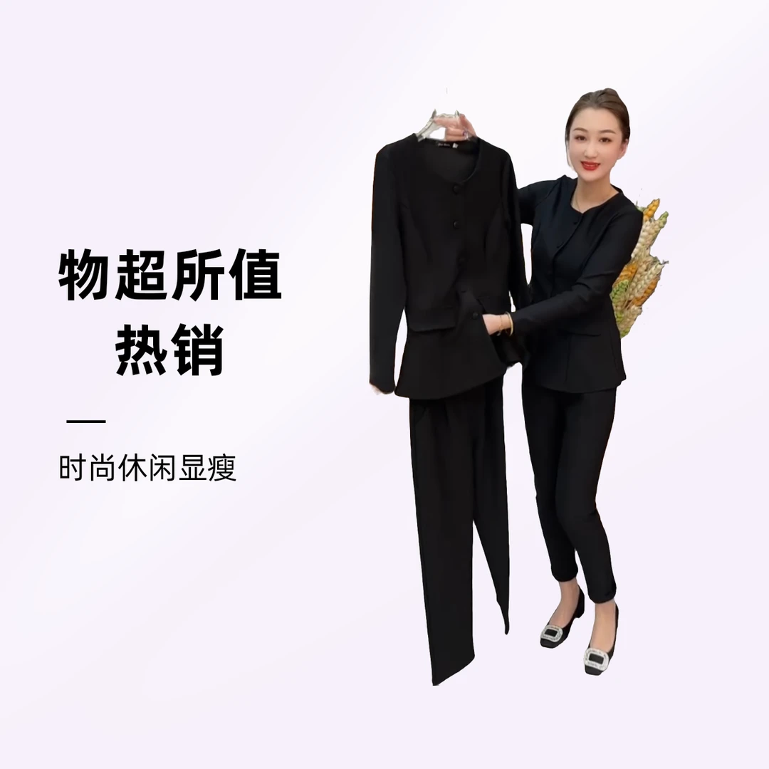 2025春季新款气质休闲长袖西装显瘦开衫上衣+小脚裤通勤两件套装