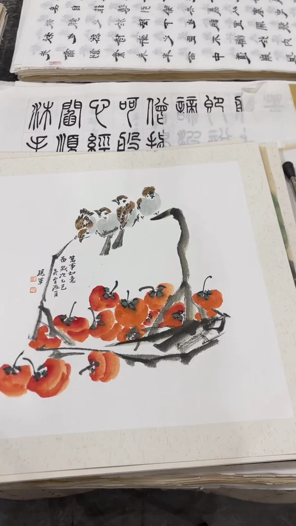 国画斗方 事事如意 刘现军老师
