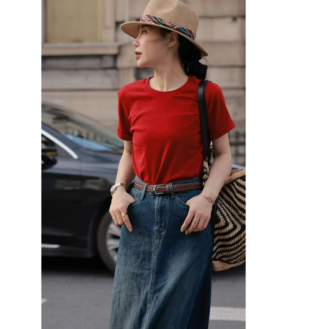 【那尚新品】人手必入颜色超正复古红经典简约短袖T