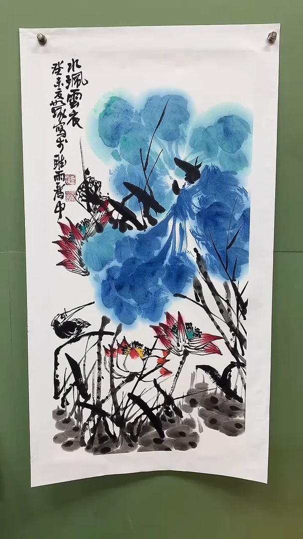 竖款精品三尺荷花，水珮