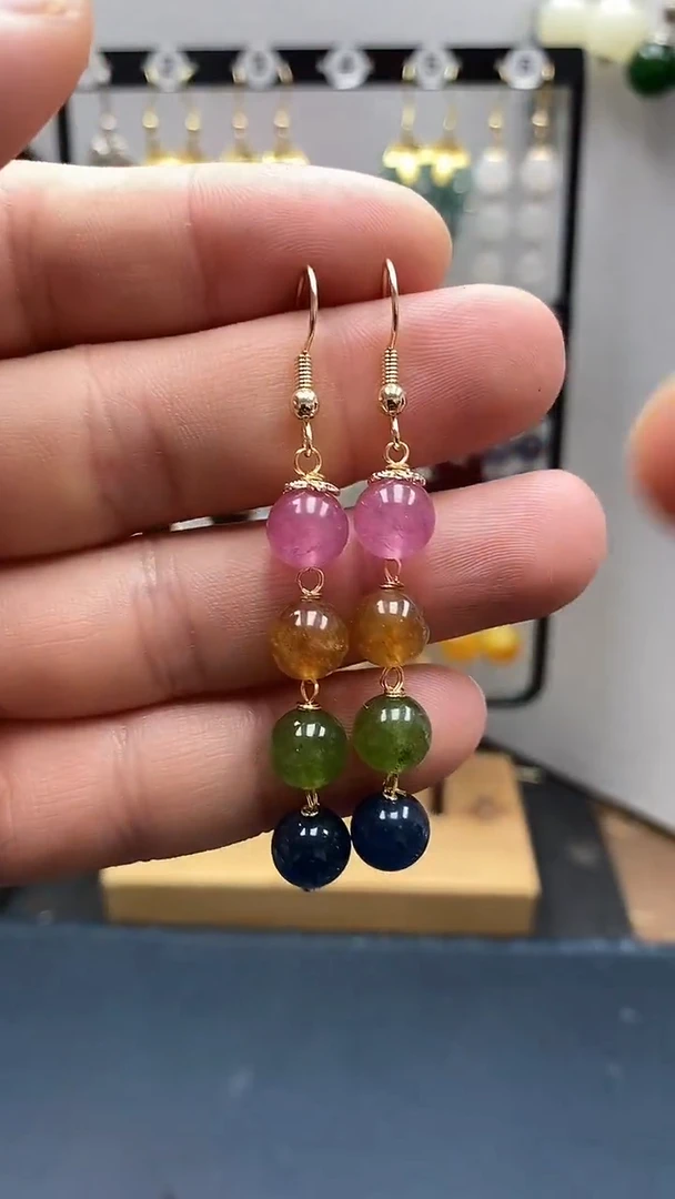 银S925镀金镶嵌耳饰碧玺尺寸8mm连珠03