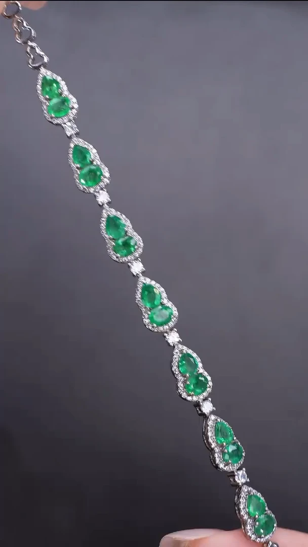 手链银S925镶嵌祖母绿手链