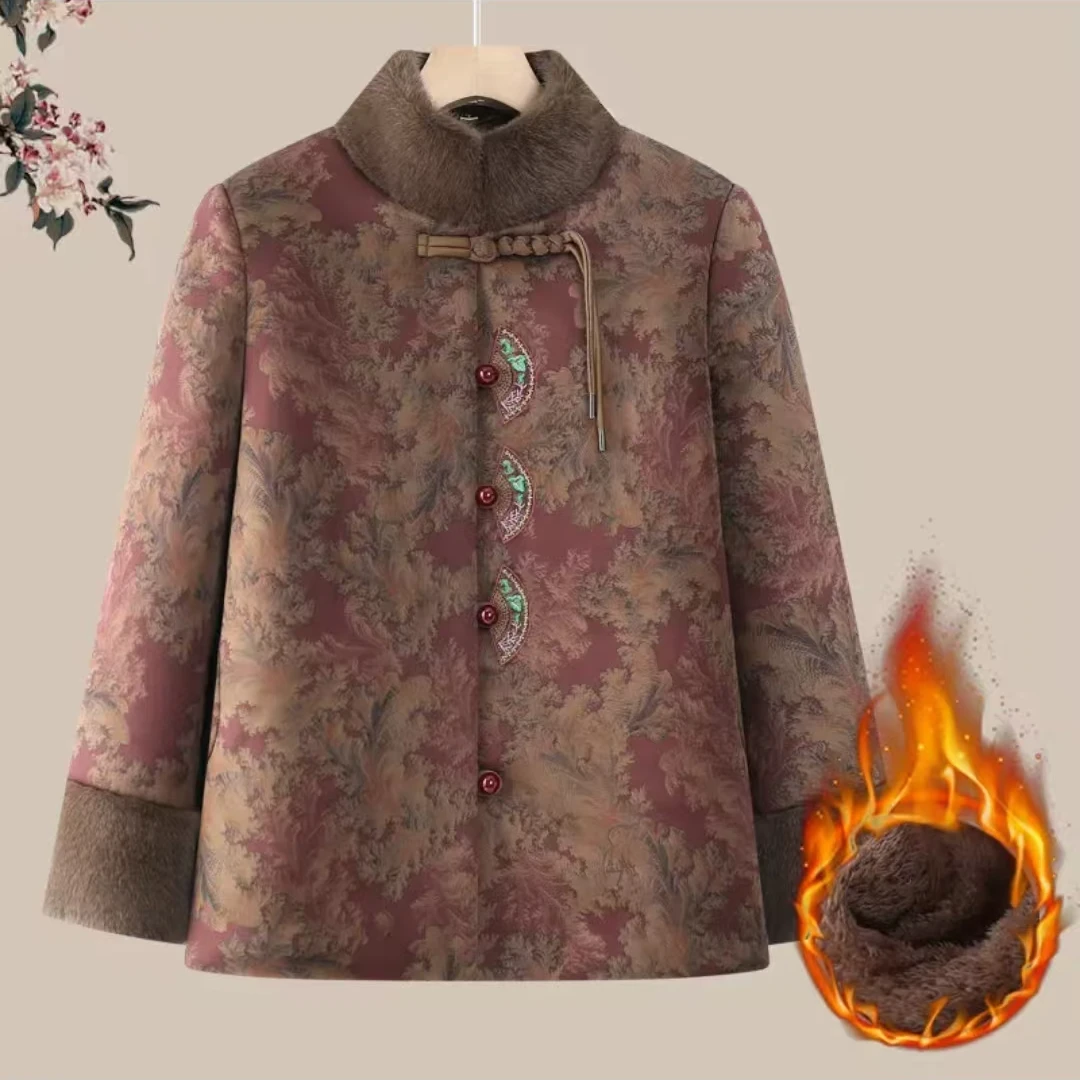 2024新款冬季加绒加厚棉衣女中老年人保暖棉服老太太冬装奶奶棉袄