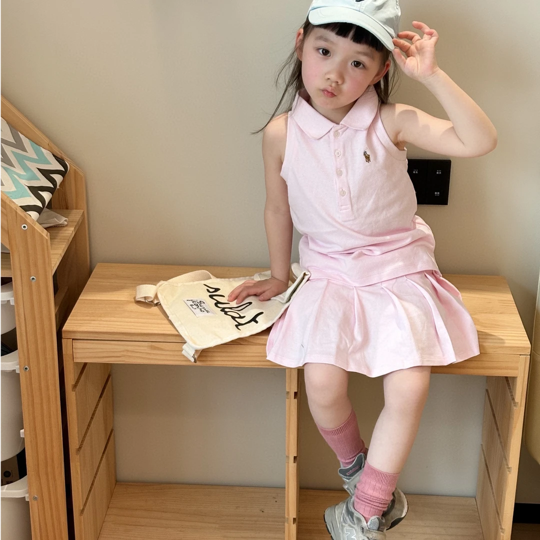 壹妈女童夏装2025新款爆款韩版童装运动风背心T恤百褶裙儿童套装