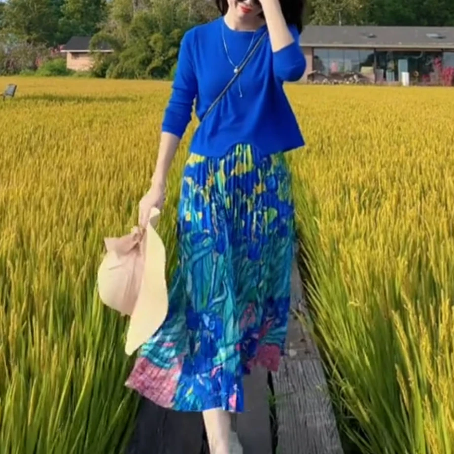 [工厂直销套装]春秋款多巴胺简约不规则长袖垂感半身裙99189+Q178