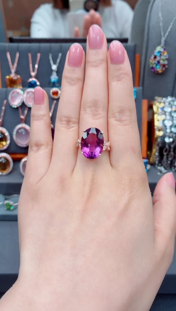 银S925镶嵌戒指紫晶紫晶戒指