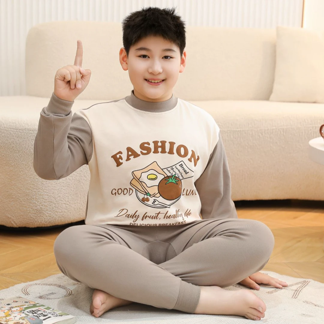 胖童秋衣秋裤纯棉加宽加大男童女童大码内衣套装中大童秋冬棉毛衫