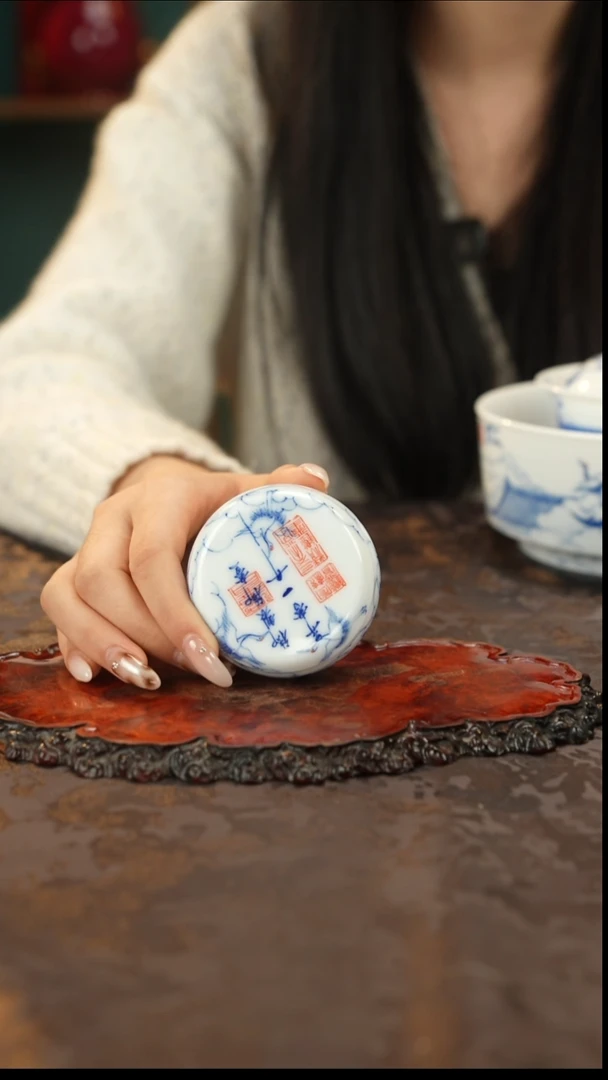 画堂春 青花手绘瑞鹤盖置