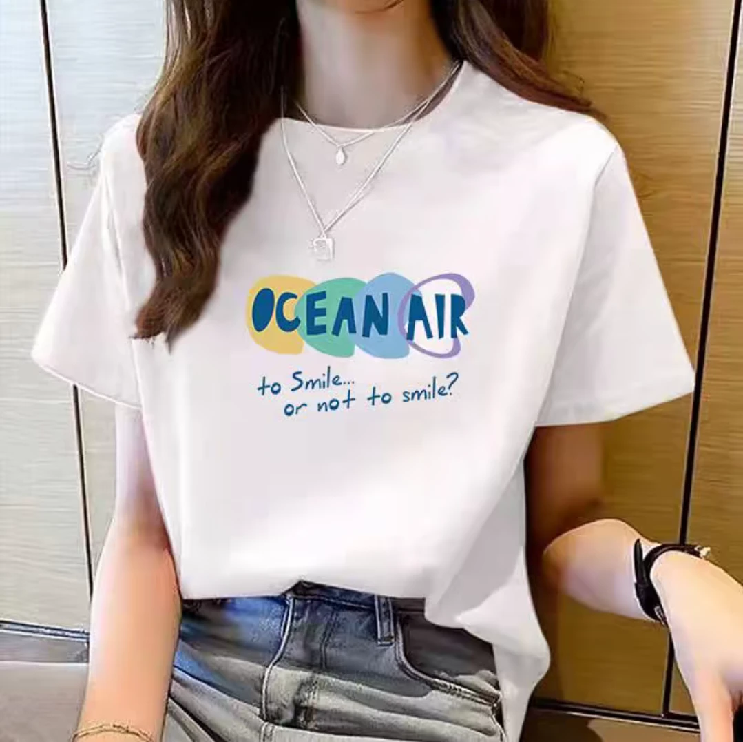 2025新款夏季潮流时尚宽松显瘦简约圆领印花短袖T恤女装上衣