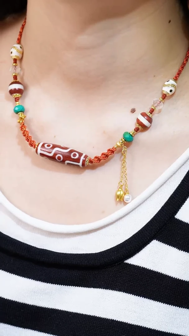 玛瑙/玉髓（覆膜）项链未镶嵌红肉九眼天珠项链/多样性发其一