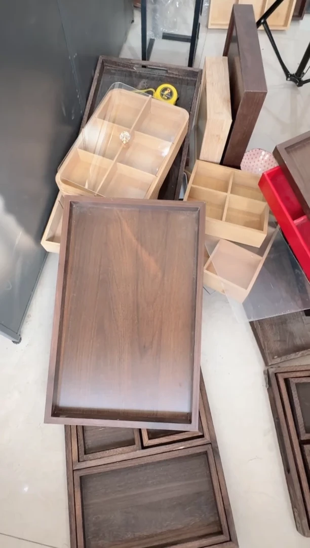 胡桃色科技木长方形托盘微瑕拍下不退不换无售后