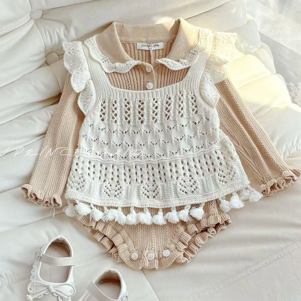 婴儿春装衣服女宝宝洋气针织包屁衣春季包包可爱爬爬服外出哈衣